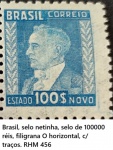 Brasil, selo netinha, com variante deslocamento de picote acentuado com  filigrana O horizontal, com traços. RHM 456  MINT DE CONSERVAÇÃO