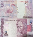BRASIL CEDULA DE 5 REAIS LETRA E A  EM ESTADO FLOR DE ESTAMPA DE CONSERVAÇÃO !!!