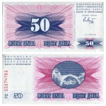 Bósnia Herzegovina - Cédula de 50 Dinara 1992 - P-12a - Flor de Estampa