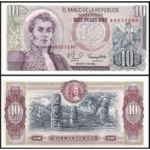 Colômbia - P-407g - Cédula de 10 Pesos ORO 1980 Flor de Estampa - América