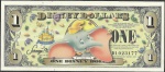 Disney - Cédula Original da Disney 1 Disney Dollars 2005 Flor de Estampa - Dumbo - Comemorativa 50 anos Disneyland Resort