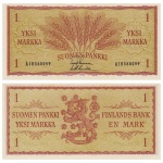 Finlândia - Cédula de 1 Markkaa 1963 - P-09a.9 - Flor de Estampa