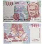 Itália - Cédula de 1000 Lira 1993 - P-114a.3 - Maria Montessori - Flor de Espampa