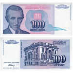 Iugoslávia - Cédula de 100 Dinara 1994 - P-139a - Nikola Testa - Flor de Estampa