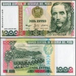 Peru - P-136b - Cédula de 1000 Intis 1988 Flor de Estampa - América