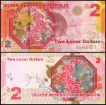 Austrália - Aus-04 - Cédula Fantasia de 2 Lunar Dollars 2015 - Ano da Cabra - Flor de Estampa - Oceania