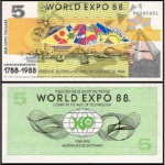 Austrália - Aus-02 - Cédula Fantasia de 5 Dollars 1988 Flor de Estampa - World Expo 88 Bicentenário 1788-1988 - Oceania