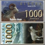 Alaska - A-214 - Cédula Fantasia de 1000 Dollar 2016 Flor de Estampa - Bighorn Sheep