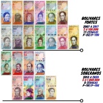 Venezuela - Set com 21 Cédulas - 2 a 100.000 Bolivares Fortes e Soberanos - Flor de Estampa - P-88 a P-108 - Flor de Estampa