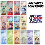 Venezuela - Set com 14 Cédulas - 2 a 1 Milhão de Bolivares Soberanos - Flor de Estampa - P-101 a P-114 - Flor de Estampa