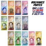 Venezuela - Set com 13 Cédulas - 2 a 100.000 Bolivares Fortes - Flor de Estampa - P-88 a P-100 - Flor de Estampa