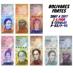 Venezuela - Set com 8 Cédulas - 2 a 1000 Bolivares Fortes - Flor de Estampa - P-88 a P-95 - Flor de Estampa