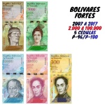 Venezuela - Set com 5 Cédulas - 2000 a 100.000 Bolivares Fortes - Flor de Estampa - P-96 a P-100 - Flor de Estampa