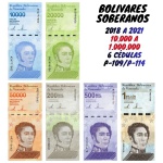 Venezuela - Set com 6 Cédulas - 10.000 a 1 Milhão de Bolivares Soberanos 2018 - P-109 a P-114 - Flor de Estampa