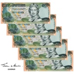 Bahamas - 5 Cédulas de 1/2 Dollar 2001 - P-68a - Rainha - Sequência - Flor de Estampa