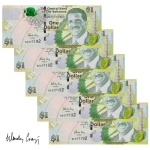 Bahamas - 5 Cédulas de 1 Dollar 2015 - P-71a - Sequência - Flor de Estampa