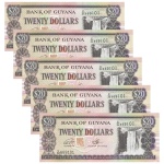 Guiana - 5 Cédulas de 20 Dollars 2016 - P-30f - Sequência - FE