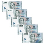 Indonésia - 5 Cédulas de 2000 Rupiah 2022 - P-163a - Mohamad H. Thamrin - FE