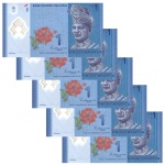 Malasia - 5 Cédulas de 1 Ringgit 2021 - P-51c - Polimero - Sequência - Flor de Estampa