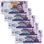 Malawi - 5 Cédulas de 20 Kwacha 2019 - P-63e - Sequência - Flor de Estampa