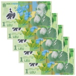Romenia - 5 Cédulas de 1 Leu 2023 - P-117o - Polimero - Sequência - FE