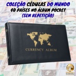 Álbum com 40 Cédulas Estrangeiras de 40 Países sem repetição - África, Ásia, Américas e Europa- 100% Flor de Estampa.. Álbum Capa Dura tipo Cartela com 20 Bolsos duplos de 19.6cm x 10.5cm, cada bolso com 2 Cédulas de 2 Países em Ordem alfabética, Total de 40 Cédulas sendo 7 da África, 21 da Ásia, 7 da Europa e 5 das Américas! Obs: Cédulas da Malásia, Nigéria e Romênia são de Polímero, A cédula de Zâmbia é Hibrida, Lista de Países, Valor e Pick das cédulas nas 5 e 6