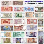 Kit com 24 Cédulas Estrangeiras de 24 Países - 100% Flor de Estampa.Cédulas por continente: Ásia 15, Europa 3, Américas 3 e África 3. 1 Cédula da África (Nigéria) é de Polímero.* Lista de Países, Continente, Valor e Pick das cédulas na Foto 4: Este Kit é a soma dos Kits com 12 A e B