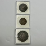 Moedas Uruguai série decimal completa 1 centesimo, 1869A. 2 centesimos 1869A e 4 centesimos 1869H. Oferta