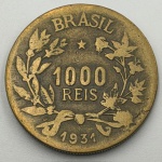Moeda 1000 réis, 1931. Escassa. Abundancia, fortuna - MBC