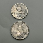 Disco trocado. Disco de 2 centavos na moeda de 5 centavos, 1969 - SOB/FC