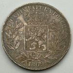 Moeda Bélgica, 5 francos, 186a MS60, KM 24. Prata 900, 25 g