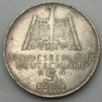 Moeda Alemanha, 5 marcos, prata 625, 11.35 g. Valor em metal 122,99 reais