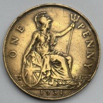 Moeda Inglaterra reino 1 penny 1931 Georgius V soberba