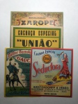 Rótulos de bebidas, Seductara, Caninha Especial Bitter Bronekamp, Aperitivo digestivo e tônico, Xarope para refresco e cachaça especial União, excepcional estado de conservação