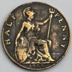 Moeda Inglaterra reino 1/2 penny 1909 mbc/s