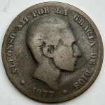 Moeda Espanha 10 centimos 1877OM mbc bronze