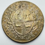 Moeda Botão de Guaiaca Estado Oriental del Uruguai. Escrita no verso : ... de las Gallinas, 1851. Bronze, 13.56 g, 40 mm de diâmetro - MBC