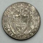 Moeda Panamá República. 1/4 de Balboa, 1930. Efigie do Vasco Nunes de Balboa. Prata 900, 6.25 g - MBC