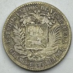 Moeda Venezuela República, 1 bolivar, 1936. Prata 835, 5 g - MBC/S
