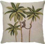 Capa para almofada com zíper invisível, feita em linhão crú com impressão na frente de floresta tropical com macaco e verso liso. Tecido em Linhão 100% Poliéster. Dimensões da Capa: 43 cm X 43 cm. Não acompanha enchimento.