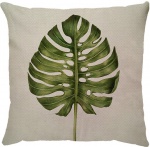 Capa para almofada com zíper invisível, feita em linhão crú com impressão na frente da folha Costela de Adão e verso liso. Tecido em Linhão 100% Poliéster. Dimensões da Capa: 45 cm X 45 cm. Não acompanha enchimento.