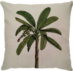 Capa para almofada com zíper invisível, feita em linhão crú com impressão na frente de uma Bananeira e verso liso. Tecido em Linhão 100% Poliéster. Dimensões da Capa: 45 cm X 45 cm. Não acompanha enchimento.