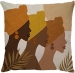 Capa para almofada com zíper invisível, feita em linhão crú com impressão na frente de Africanas Terracota/Café e verso liso. Tecido em Linhão 100% Poliéster. Dimensões da Capa: 43 cm X 43 cm. Não acompanha enchimento.