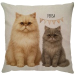Capa para almofada com zíper invisível, feita em linhão crú com impressão na frente de Gato Persa e verso liso. Tecido em Linhão 100% Poliéster. Dimensões da Capa: 43 cm X 43 cm. Não acompanha enchimento.