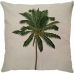 Capa para almofada com zíper invisível, feita em linhão crú com impressão na frente de um coqueiro e verso liso. Tecido em Linhão 100% Poliéster. Dimensões da Capa: 45 cm X 45 cm. Não acompanha enchimento.