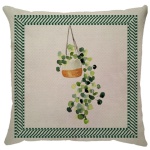 Capa para almofada com zíper invisível, feita em linhão crú com impressão na frente de plantas e vasos em tons naturais com ginkgo e verso liso. Tecido em Linhão 100% Poliéster. Dimensões da Capa: 43 cm X 43 cm. Não acompanha enchimento.