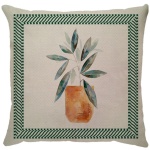 Capa para almofada com zíper invisível, feita em linhão crú com impressão na frente de plantas e vasos em tons naturais com folhas e verso liso. Tecido em Linhão 100% Poliéster. Dimensões da Capa: 43 cm X 43 cm. Não acompanha enchimento.