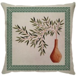 Capa para almofada com zíper invisível, feita em linhão crú com impressão na frente de plantas e vasos em tons naturais com oliveira e verso liso. Tecido em Linhão 100% Poliéster. Dimensões da Capa: 43 cm X 43 cm. Não acompanha enchimento.