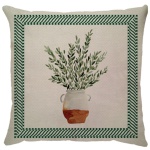 Capa para almofada com zíper invisível, feita em linhão crú com impressão de plantas e vasos em tons naturais com alecrim e verso liso. Tecido em Linhão 100% Poliéster. Dimensões da Capa: 43 cm X 43 cm. Não acompanha enchimento.