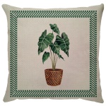 Capa para almofada com zíper invisível, feita em linhão crú com impressão na frente de plantas e vasos em tons naturais com caladium e verso liso. Tecido em Linhão 100% Poliéster. Dimensões da Capa: 43 cm X 43 cm. Não acompanha enchimento.